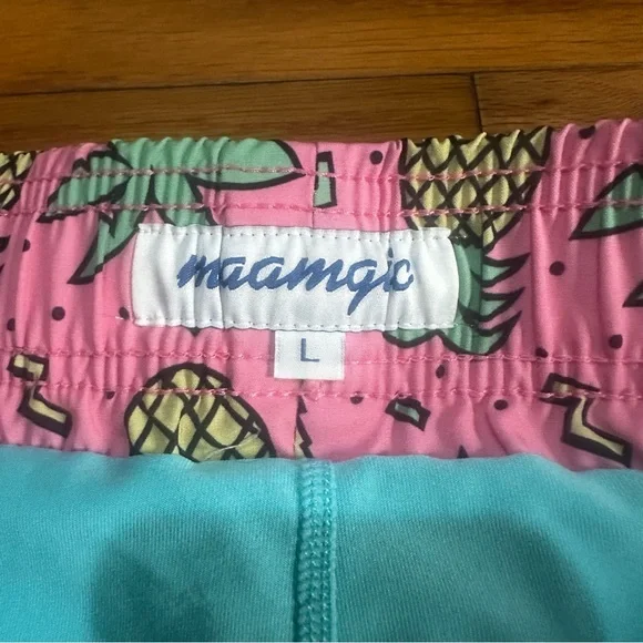 Maamgic Men’s Swim Trunks Pink Pineapple Palm Tropical Lined Large - Picture 2 of 6